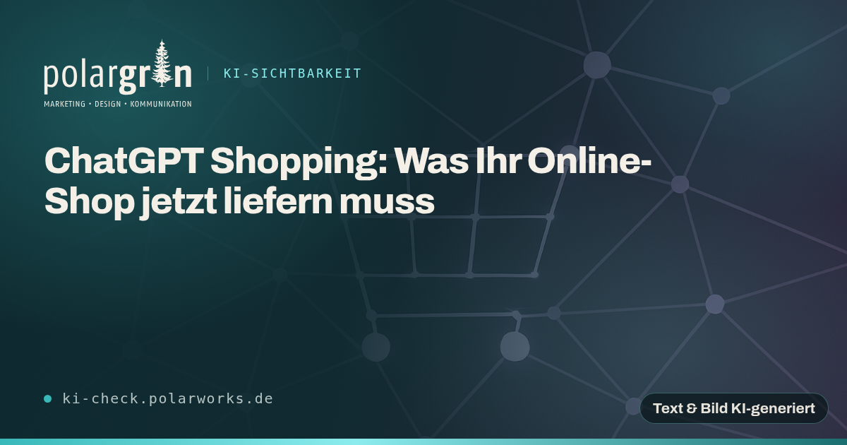 Abstrakte Illustration eines Liniennetzwerks aus leuchtenden Punkten, das sich zu einem Warenkorb-Umriss formt, als Sinnbild für Produktdaten, die in ein KI-System fließen.